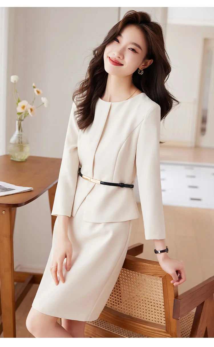 Belted Office Dress with Batwing Sleeves