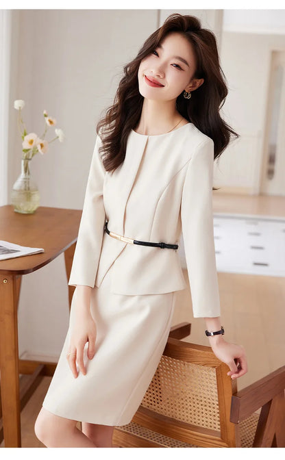 Belted Office Dress with Batwing Sleeves
