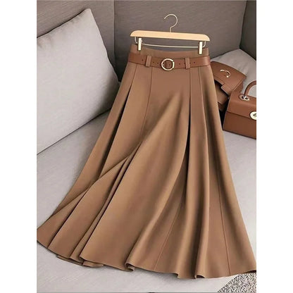Pleated Patchwork Office Midi Skirt