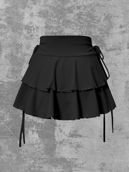 Elastic Waist Lace-Up Mini Skirt