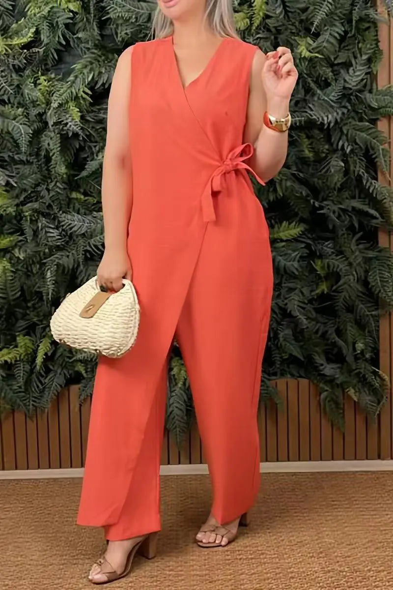 V-Neck Lace-Up Sleeveless Jumpsuit