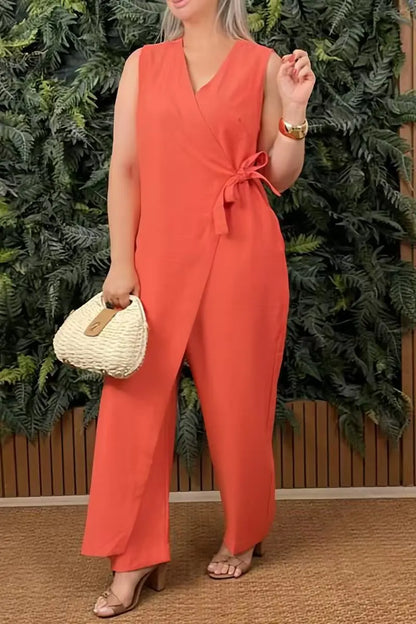 V-Neck Lace-Up Sleeveless Jumpsuit