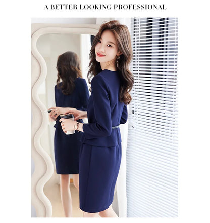 Belted Office Dress with Batwing Sleeves