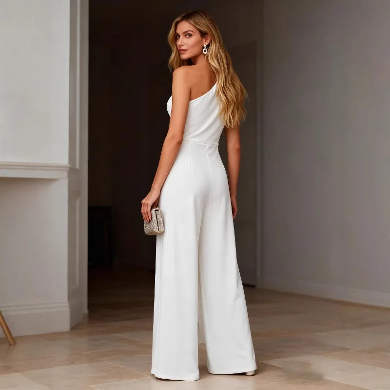 White One Shoulder Ruffle Jumpsuit