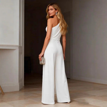 White One Shoulder Ruffle Jumpsuit