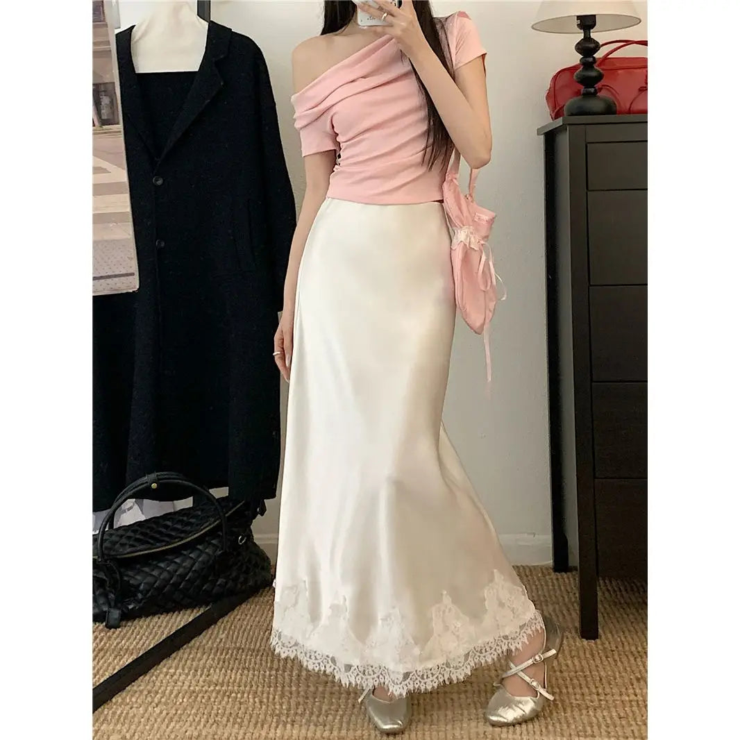 Lace Mesh High Waist Maxi Skirt