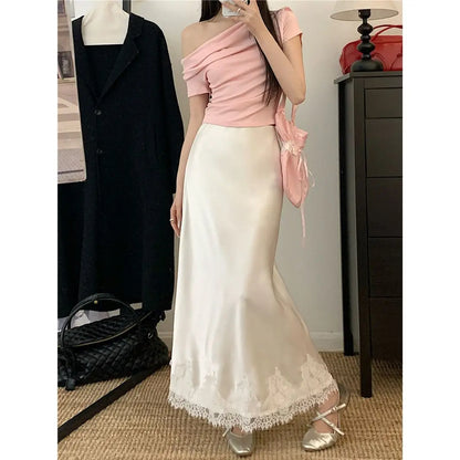 Lace Mesh High Waist Maxi Skirt