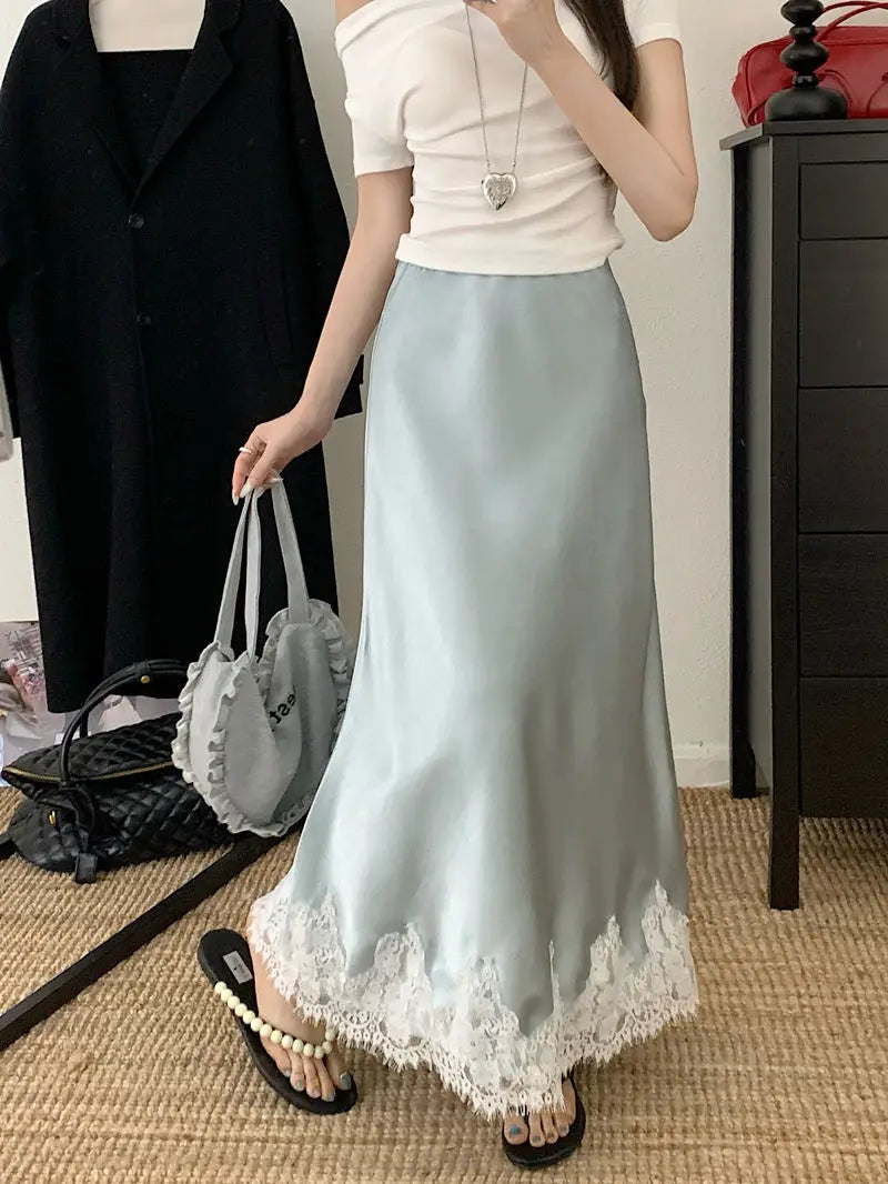 Lace Mesh High Waist Maxi Skirt
