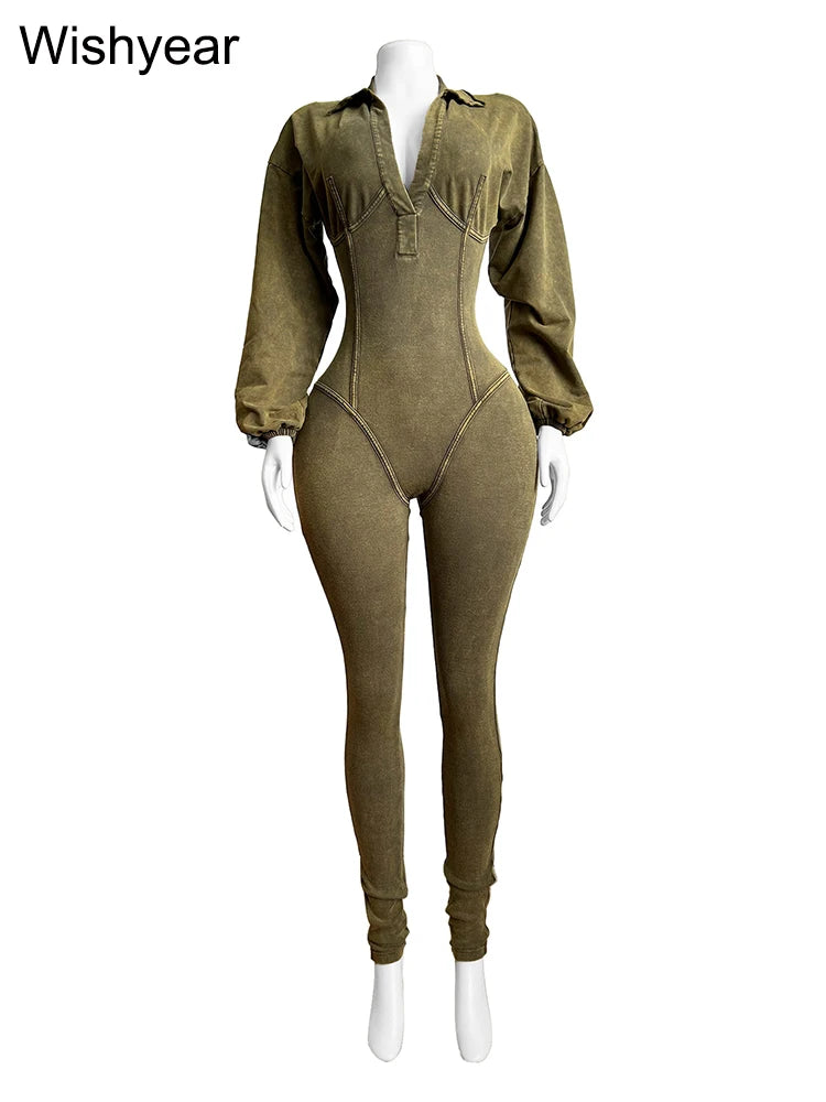 Pink Lapel Long Sleeve Jumpsuit