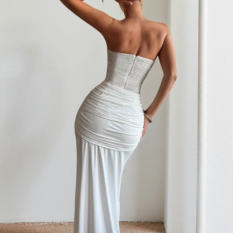 Backless Sequin Ribbon Maxi Dress