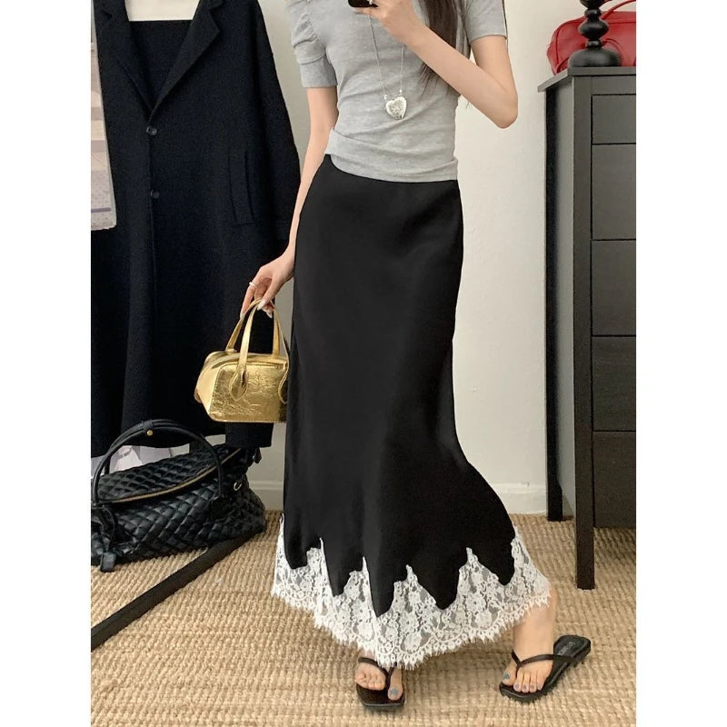 Lace Mesh High Waist Maxi Skirt