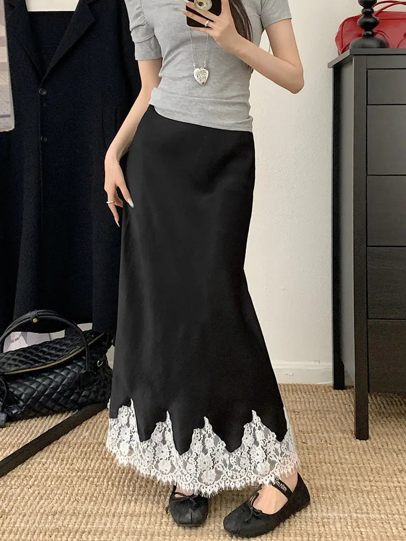 Lace Mesh High Waist Maxi Skirt