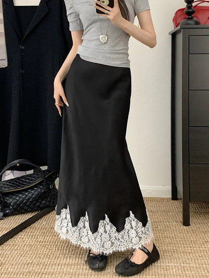 Lace Mesh High Waist Maxi Skirt