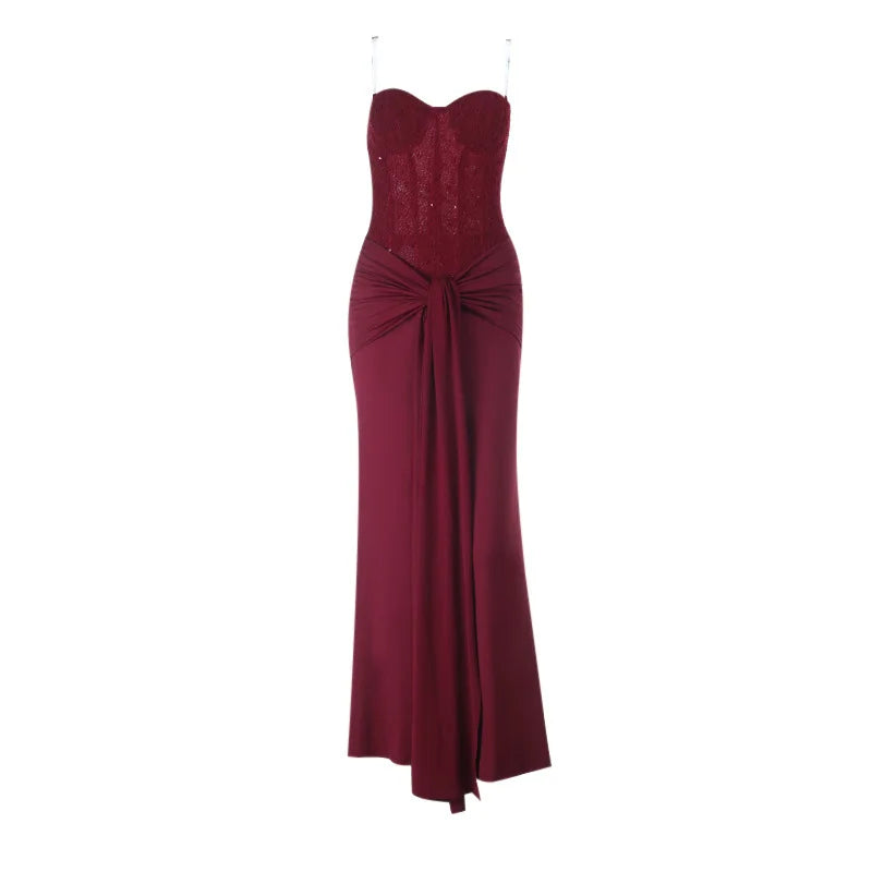 Backless Sequin Ribbon Maxi Dress