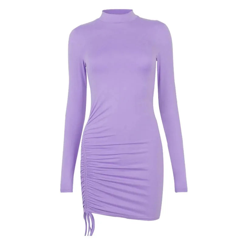 Drawstring Long Sleeve Bodycon Dress