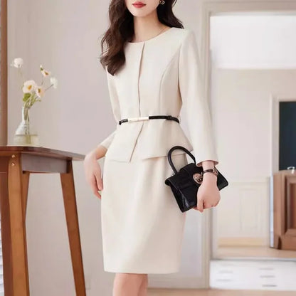 Belted Office Dress with Batwing Sleeves
