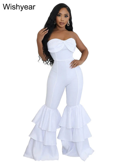 Strapless Ruffle Flare Jumpsuit