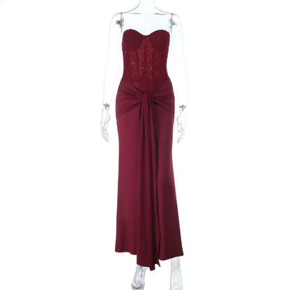 Backless Sequin Ribbon Maxi Dress