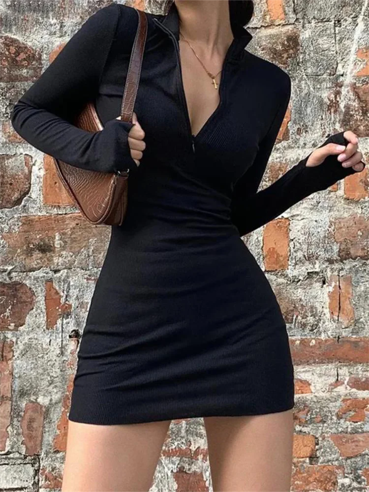 Ribbed Long Sleeve Bodycon Mini Dress