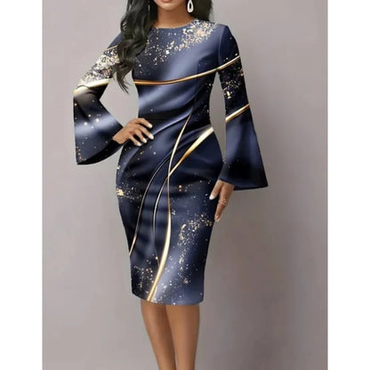 Metallic Swirl Flared Sleeve Dress