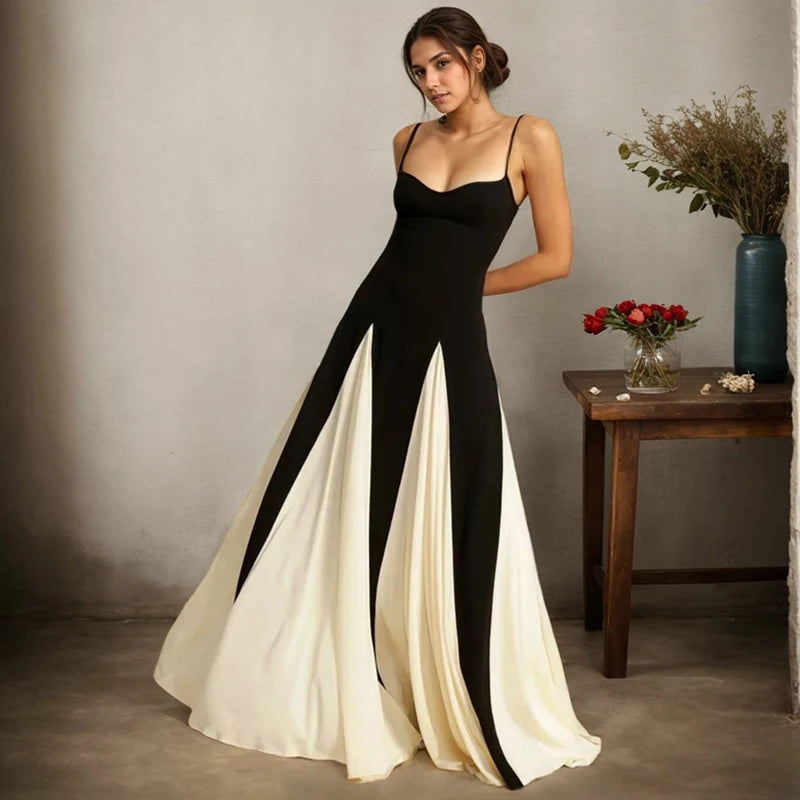 Contrast Patchwork Maxi Slip Dress