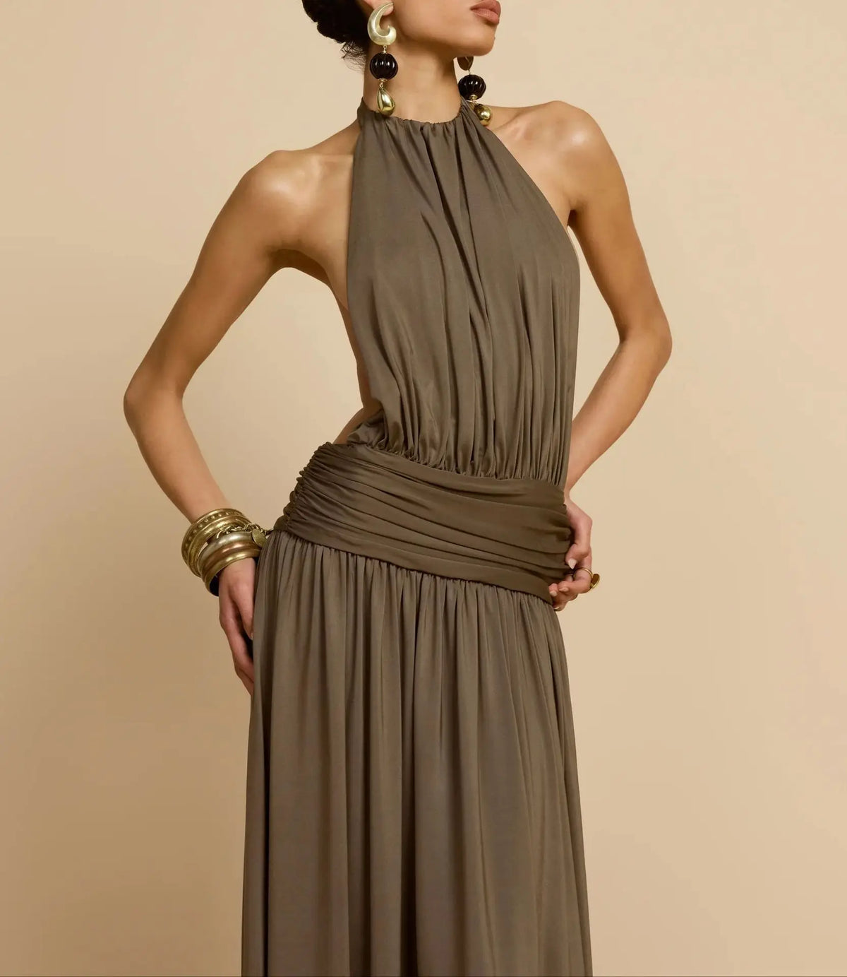Pleated Halter Neck Banquet Dress