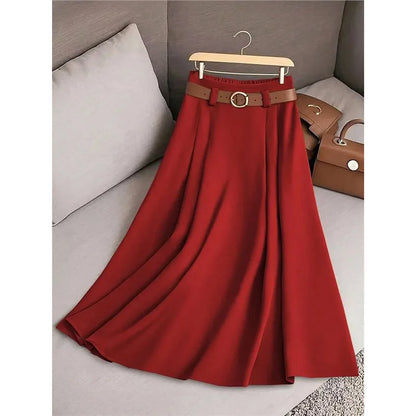 Pleated Patchwork Office Midi Skirt