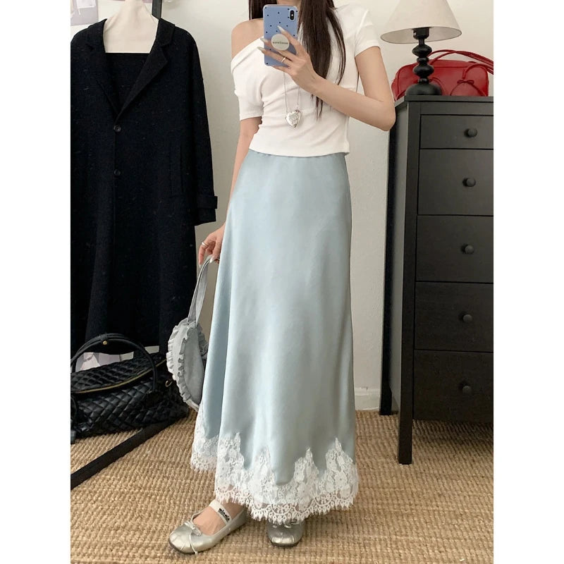 Lace Mesh High Waist Maxi Skirt