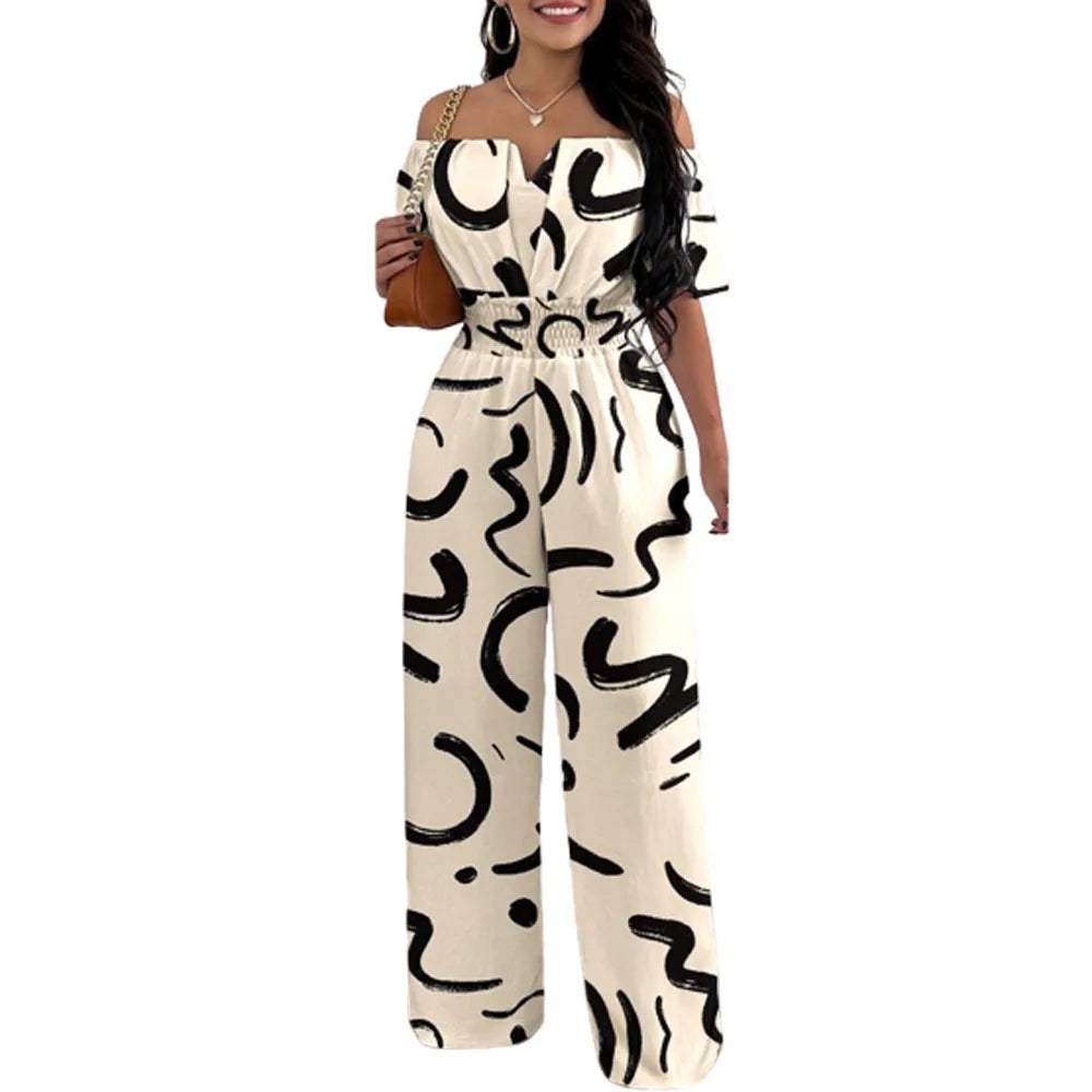 Off Shoulder Shirred Waist Jumpsuit