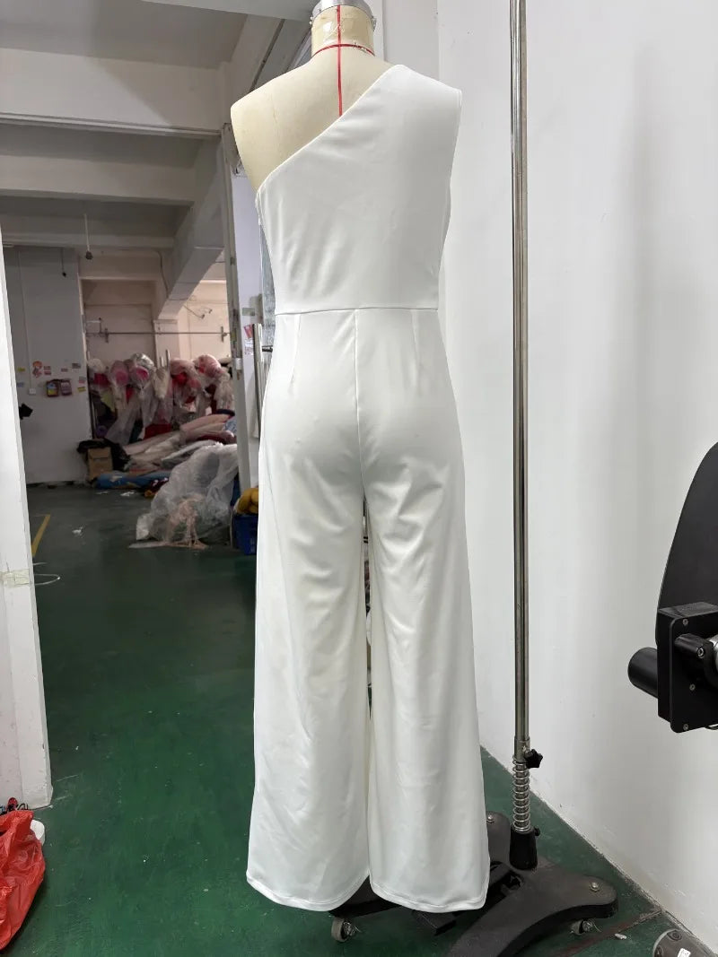 White One Shoulder Ruffle Jumpsuit
