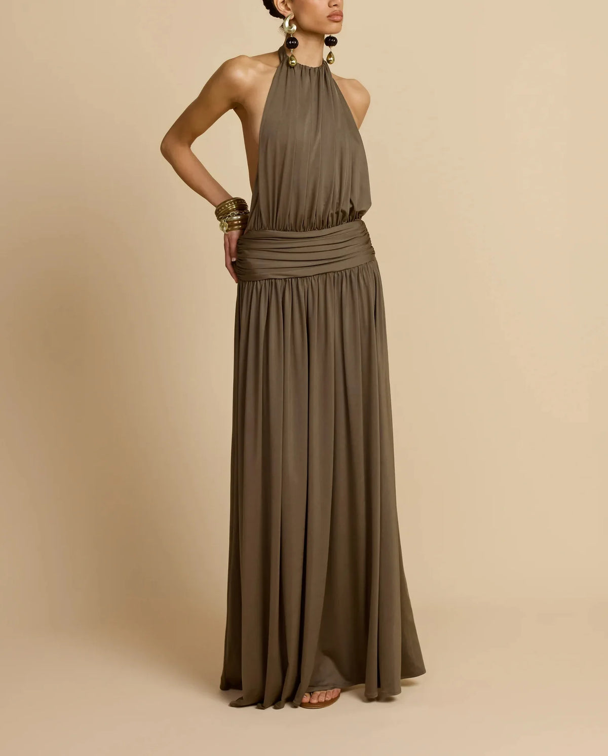 Pleated Halter Neck Banquet Dress