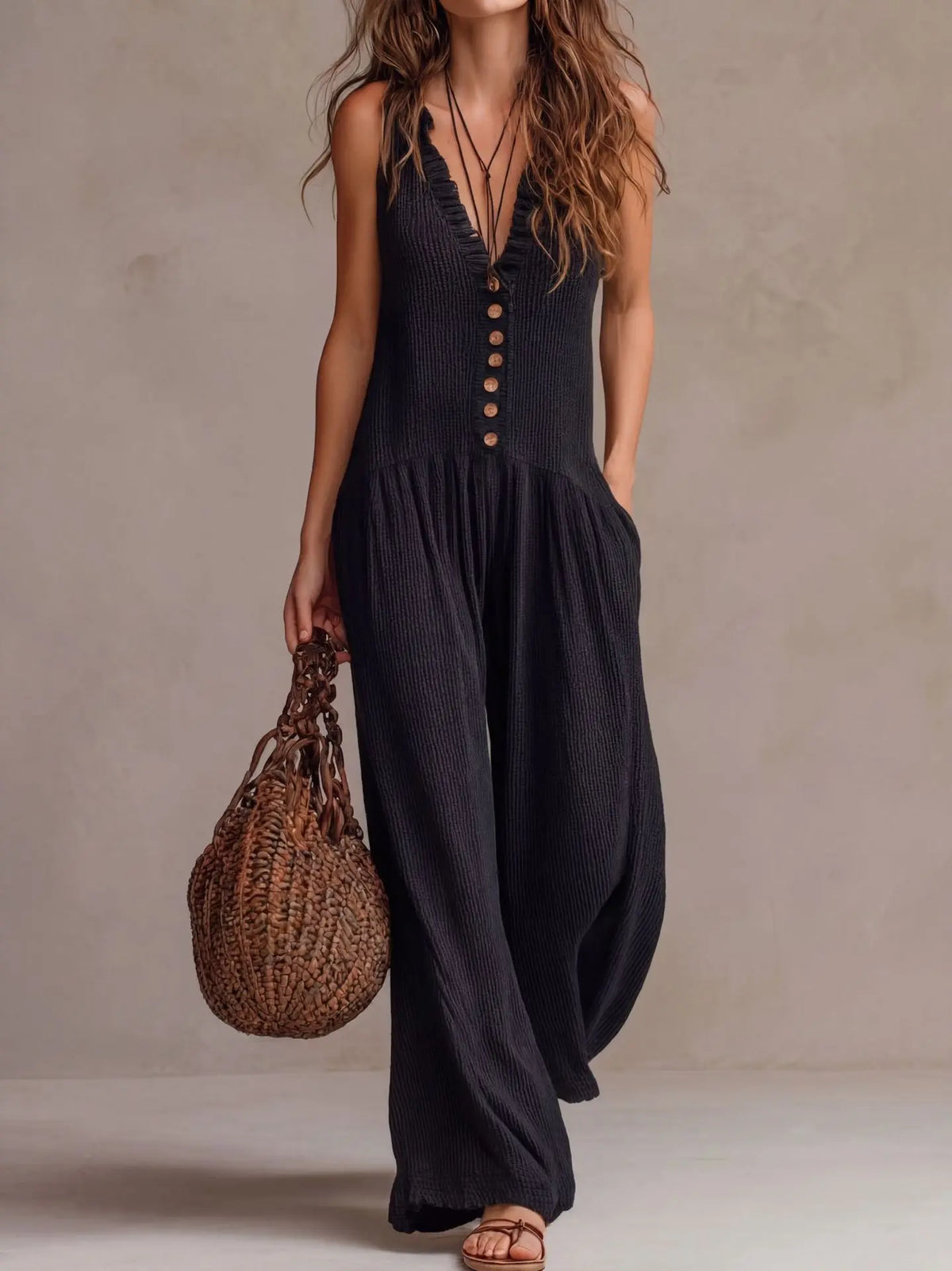 V-Neck Sleeveless Pocket Playsuit