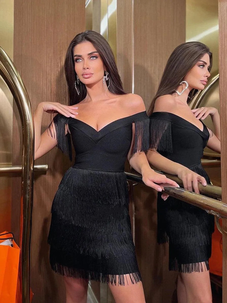 One-Shoulder Fringed Party Dress