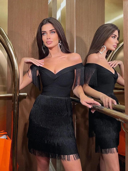One-Shoulder Fringed Party Dress
