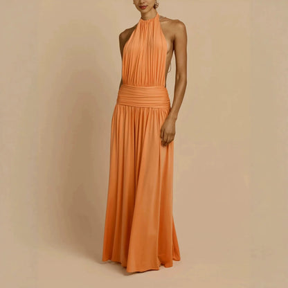 Pleated Halter Neck Banquet Dress
