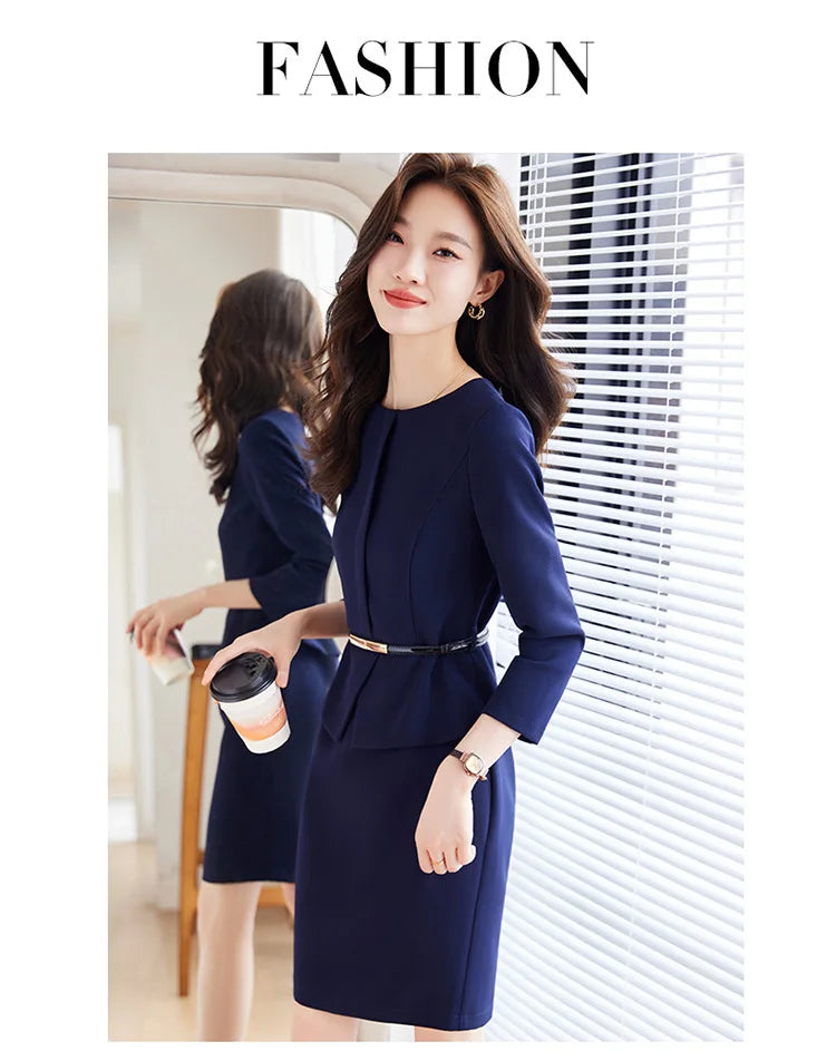 Belted Office Dress with Batwing Sleeves