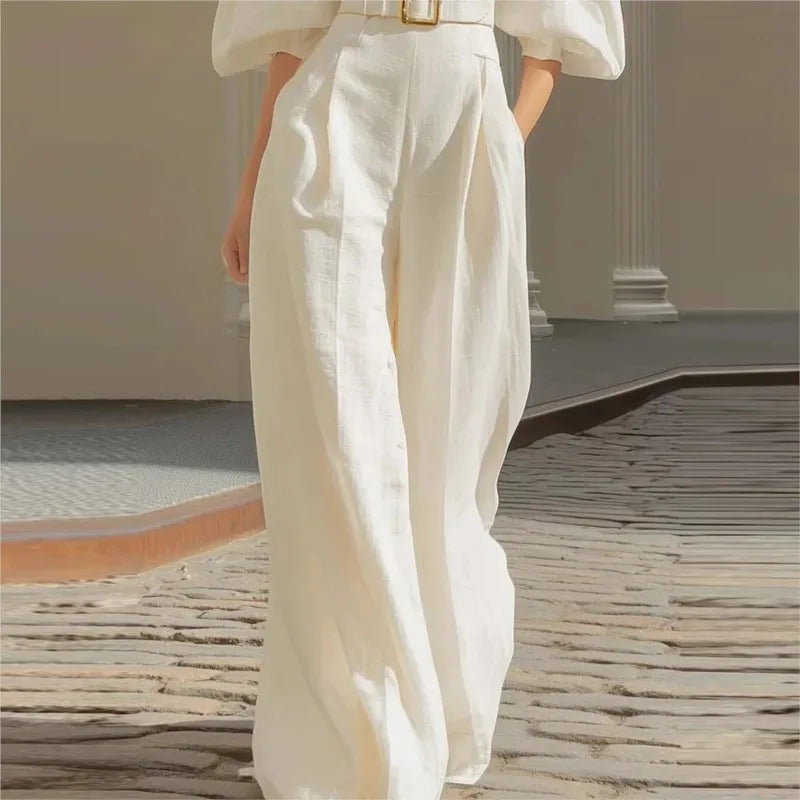 Puff Sleeve Belted Wide Leg Jumpsuit