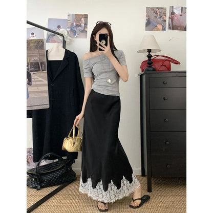 Lace Mesh High Waist Maxi Skirt