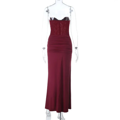 Backless Sequin Ribbon Maxi Dress