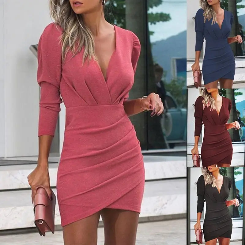 Pleated Long Sleeve Sheath Dress