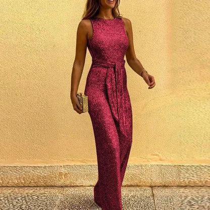 Sequin Backless Lace-Up Jumpsuit