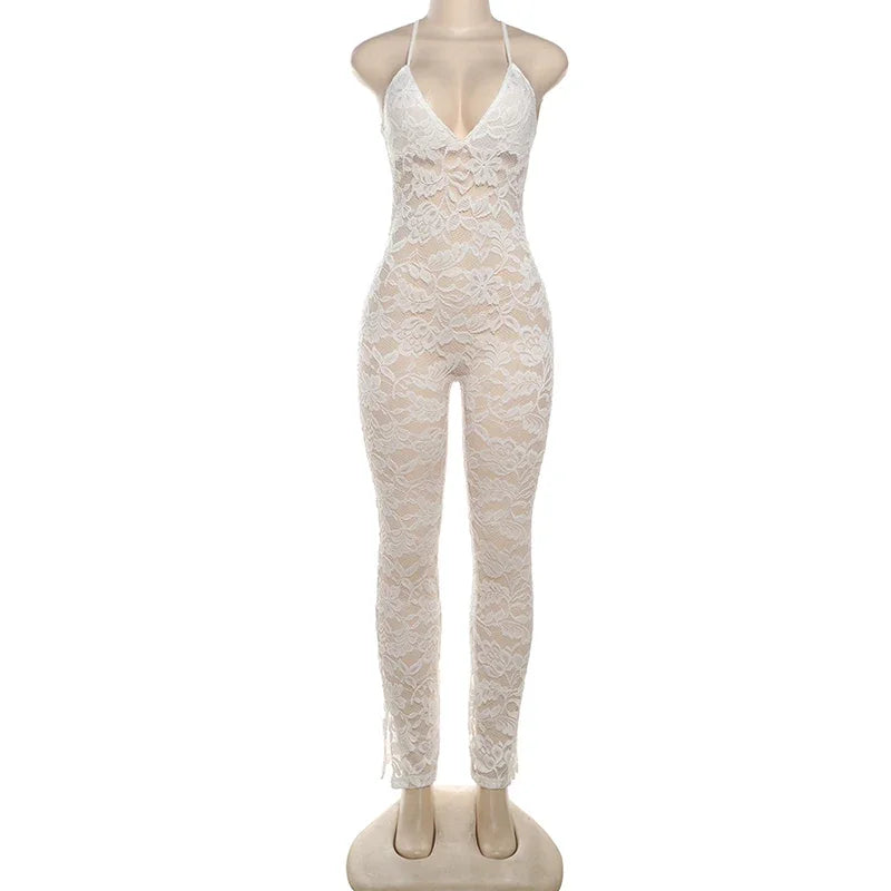 Cross Back Sheer V-Neck Jumpsuit