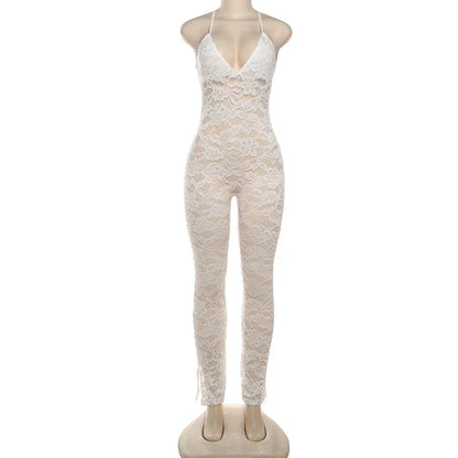 Cross Back Sheer V-Neck Jumpsuit