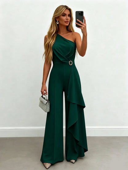 White One Shoulder Ruffle Jumpsuit