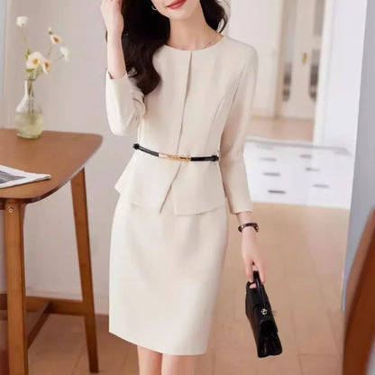Belted Office Dress with Batwing Sleeves