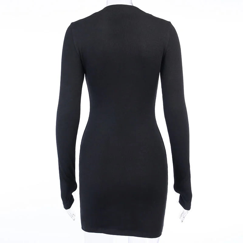 Ribbed Long Sleeve Bodycon Mini Dress