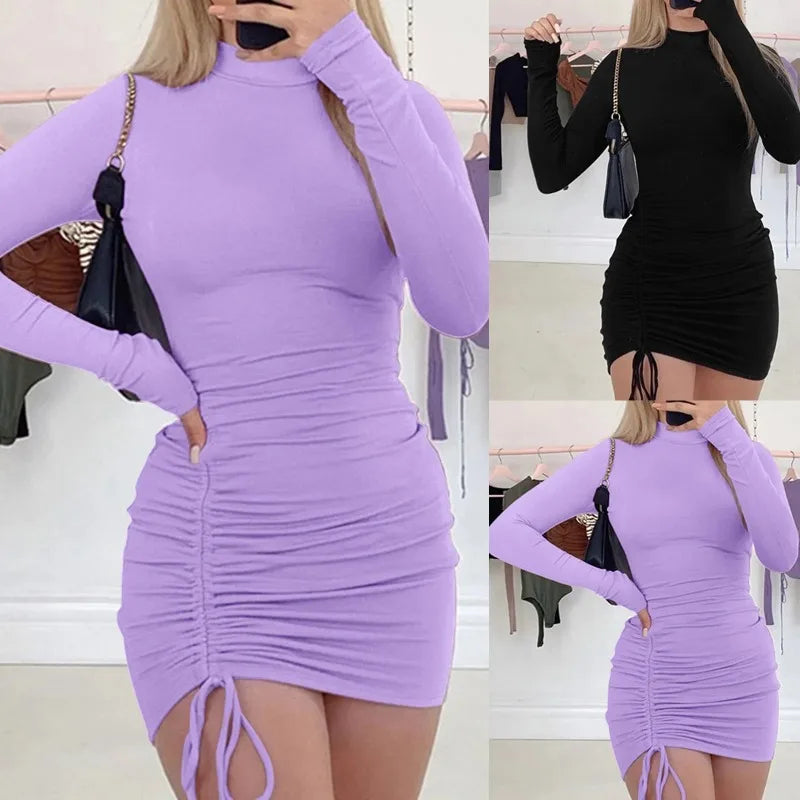 Drawstring Long Sleeve Bodycon Dress