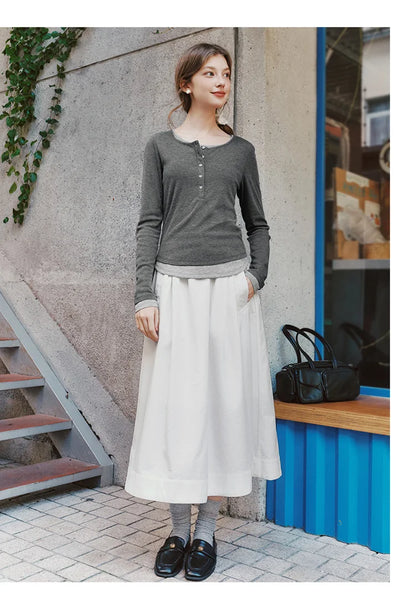 Cotton Lyocell Umbrella A-Line Skirt
