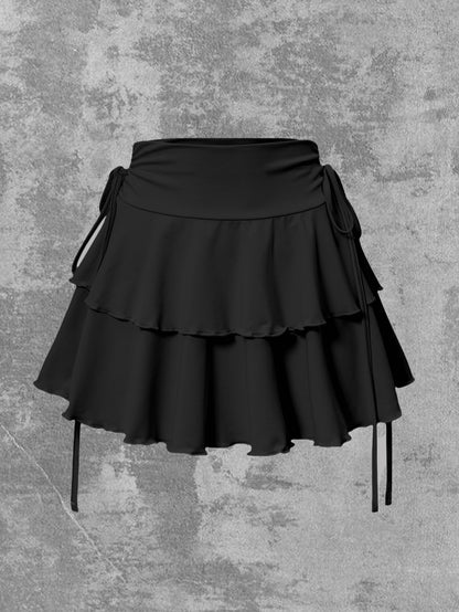 Elastic Waist Lace-Up Mini Skirt