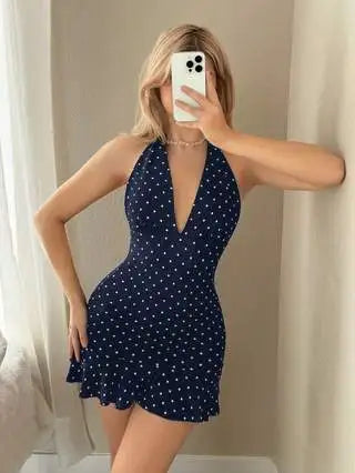 Scarf Neck Sleeveless Mini Dress